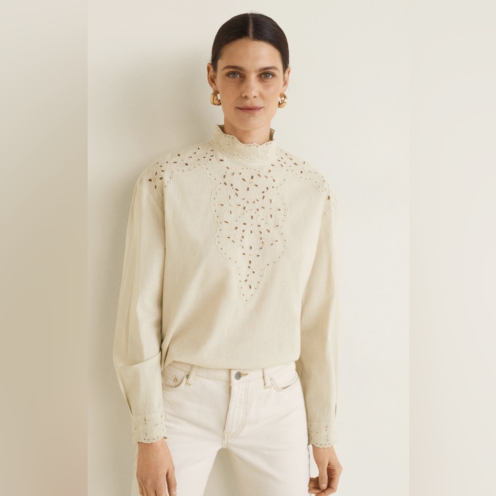 NWOT Mango Cream Lace Detail Top